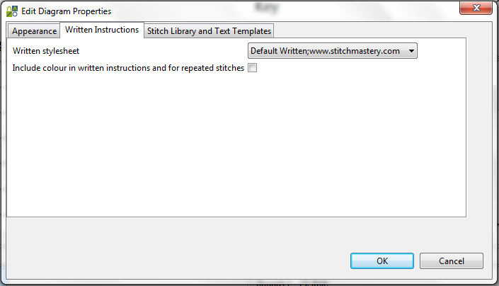 Edit Diagram Properties dialog with Written Instructions tab selected