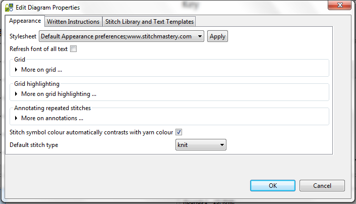 Edit Diagram Properties dialog with Appearance tab selected